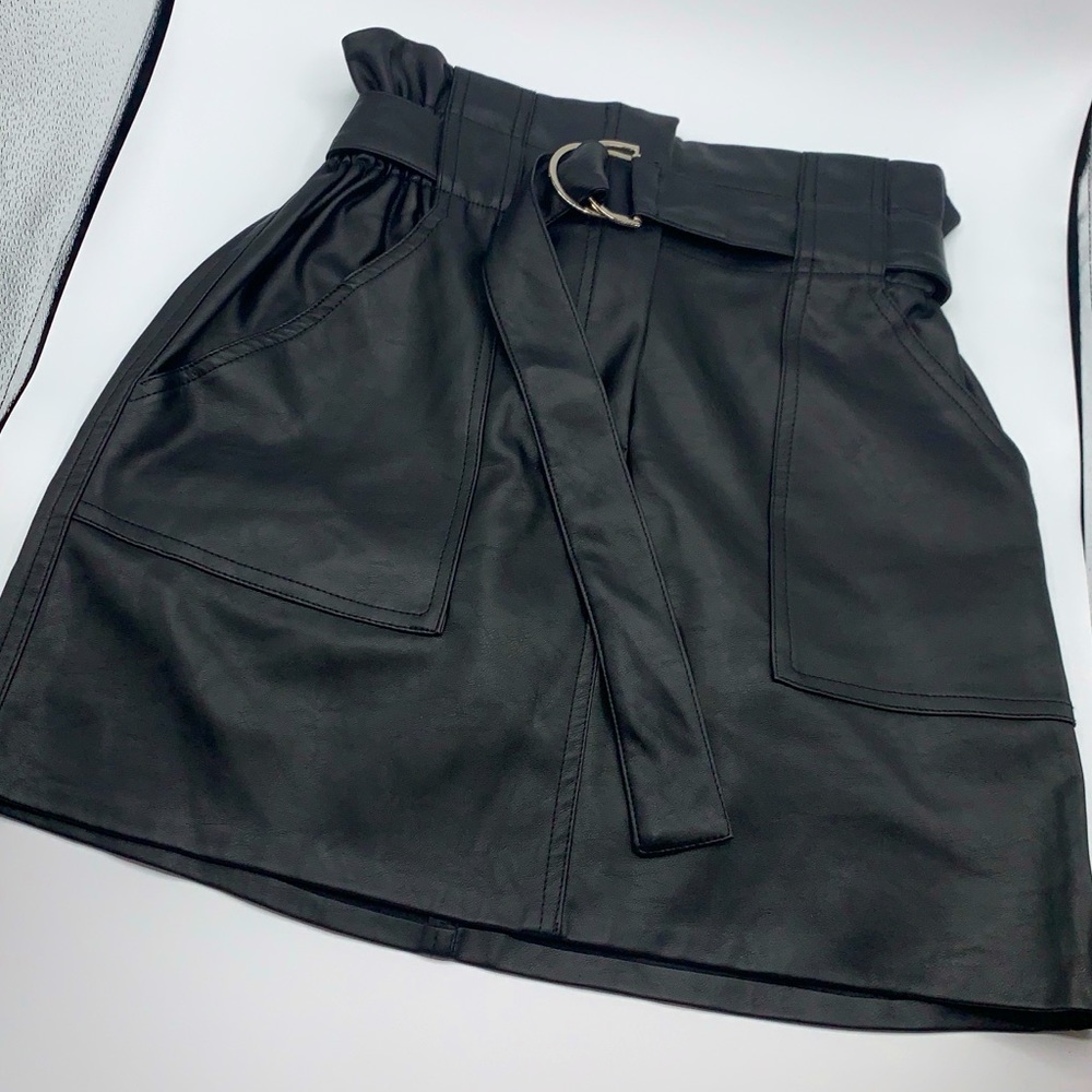 DO+BE Black Belted Waist Faux Leather Mini Skirt